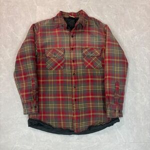 Vintage Sports Afield Mens Quilted Flannel Shirt Jacket Red Plaid Large XL 2781